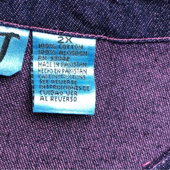 Vintage H & J Jean Dress 2XL Purple Tint Denim 2 Pockets Red Lady Hat Shoe Patch - Picture 11 of 12